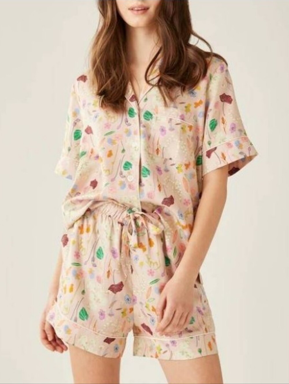 Love & Lore Pajama Short Set in the Blush Floral print With Matching Robe Medium